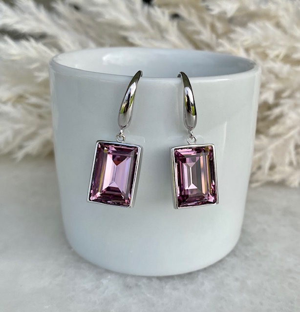 Emerald Cut Earring - Light Amethyst